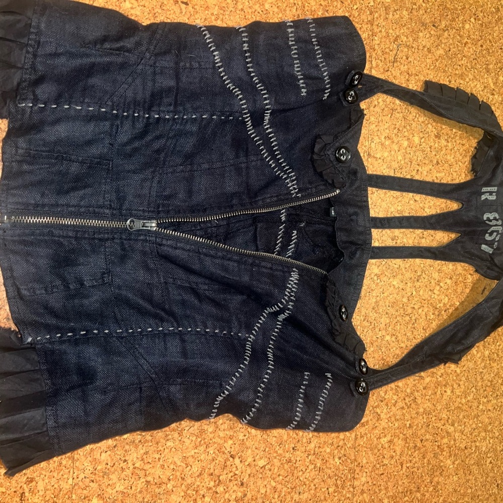 & Other Stories Navy Blue Denim Vest with Stitch Detail